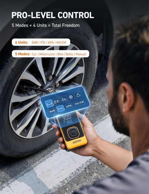 Person using L7 Portable Tire Inflator Cordless Air Compressor 150 PSI Fast 1 Minute Inflation Auto Shutoff for car tire