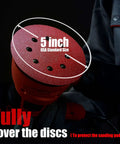 5 Inch 8 Hole Orbital Sanding Discs Set on sander showing size and hole configuration