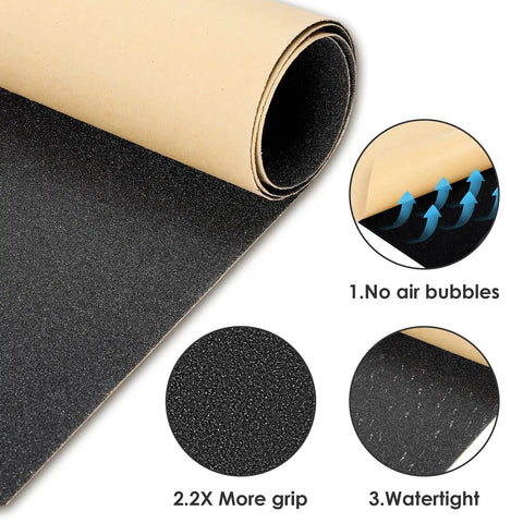 Grippy Grip Tape For Skateboards And Scooters 33 Inch By 9 Inch Black No Air Bubbles Durable Sandpaper For Wet Weather Ready