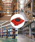 XCFDP Heavy Duty Machinery Skates 6 Ton Moving Dollies in warehouse with steel shelves and boxes, designed for industrial transport.