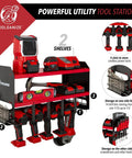 Heavy Duty Wall Mounted Power Tool Organizer With Drill Holder, Garage Storage Rack, 2 Shelves, 5 Drill Slots, Red