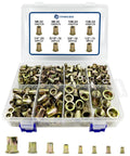 Rivet Nut Assortment Kit Pro Grade Galvanized Carbon Steel 505Pcs with organized case and labeled compartments