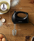 5 Speed Corded Hand Mixer With Stainless Steel Whisks, Compact Portable Design, Snap On Storage Case, 150W Lightweight Black Handheld