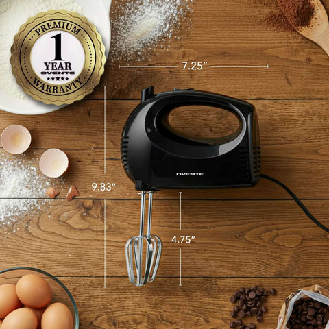5 Speed Corded Hand Mixer With Stainless Steel Whisks, Compact Portable Design, Snap On Storage Case, 150W Lightweight Black Handheld