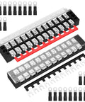 Built Tough 35A 600V 12 Position Terminal Block With Dual Row Screw Terminal Strip And Transparent Cover Pre Insulated Jumper Block 2 Pack