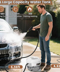 Man using Beast 2500W High Temperature Steam Cleaner With One Point Seven Liter Tank to wash car in driveway