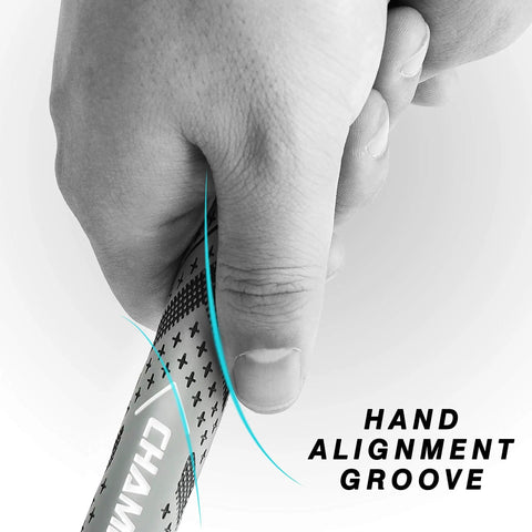13 Pack Golf Grips With Solvent, 15 Tapes, Vise Clamp And Grip Knife, Plus Regripping Instructions For All Weather Control And High Feedback Golf Club Grips To Boost Your Grip Game And Swing Precision. hand on golf grip with alignment groove