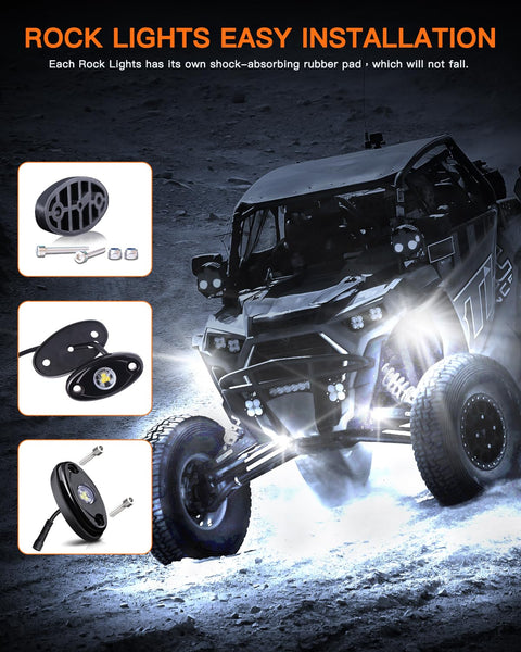 Pure White LED Rock Lights Kit With Rocker Switch Harness 12 High Power Underbody Lights for off-road SUV at night