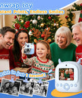 Kids Camera Instant Print 1080P Video 2.4 Inch Screen Selfie Digital Camera For Ages 3 To 12 Instant Black And White Photos Plus Color Save On SD Card Blue Gift For Boys And Girls showing a child printing a photo at Christmas