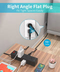 Flat 10ft Power Strip With USB C And 12 Outlets Surge Protector for Home Office Dorm Room routed under desk with right angle plug