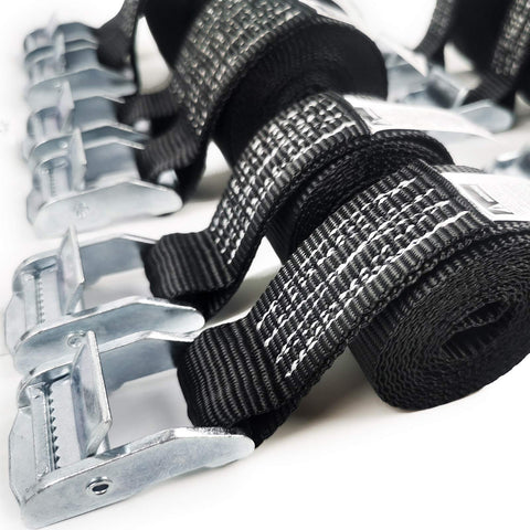 Heavy Duty 1 Inch Tie Down Straps, 2 Pack Adjustable Ratchet Straps With Cam Buckle, 1500 Lbs Capacity in close-up view