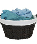 Round Wicker Laundry Basket With Easy Carry Handles, Water Hyacinth Construction, Sturdy Metal Frame, Removable Polyester Liner