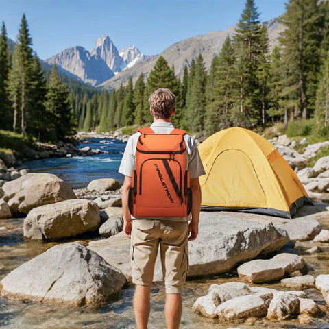Insulated Cooler Backpack For 36 Cans Keeps Drinks Cold Up To 16 Hours Soft Ice Chest Bag in outdoor camping setting