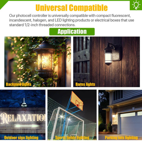 Image showing various outdoor lights illustrating applications of Two Pack Waterproof Photocell Sensors For Outdoor Lights, 120V AC 50 60Hz.