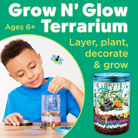 Child using Grow N Glow Terrarium Kit for Kids, Educational Science Kit, Spring Crafts, ideal for boys and girls aged 6 plus