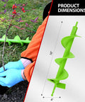 Upgrade Spiral Garden Auger Drill Bit 16 Inch By 4 Inch Heavy Duty Double Blade next to person planting tree