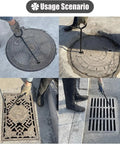 Heavy Duty Steel Manhole Cover Lifter Set Of Three With Knockout Grip For Quick Sewer Grate Opening and Roller Door Access in use