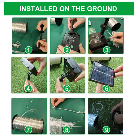 196ft 600 LED Outdoor Rope Lights With Remote Solar Powered IP65 Waterproof installation steps on grass surface