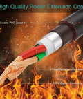 Close-up of Heavy Duty 3 Prong Dryer Extension Cord 30 Amp NEMA 10-30P To 10-30R With Lighted End, showcasing PVC and copper