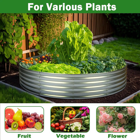 Round Galvanized Raised Garden Bed 4x4x1ft Outdoor Planter For Vegetables And Flowers Durable Steel Flower Box For Yard