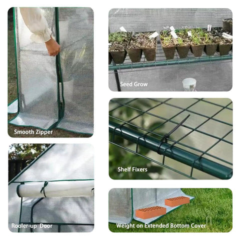Portable Walk In Greenhouse For Outdoors With Roll Up Zipper Door And UV Resistant Cover Three Tier Shelving Anchors Easy Setup Keeps Ideal Heat And Humidity For Extending Your Growing Season