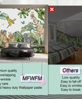 Safari Jungle Wall Mural For Kids Room In Watercolor Animals Style, Nursery Decor, Not Peel And Stick, Requires Paste, 141 X 96 Inches, Cut Into 7 Strips For Easy Assembly shown in room comparison