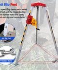 Tough As Nails Heavy Duty Confined Space Tripod Kit Featuring Auto Engaging Winch And Pro Grade Anti Fall Arrest Gear For Tight Industrial Rescue Operations, showing anti-slip feet and protection chains.