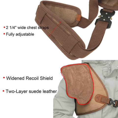 Adjustable Rifle And Shotgun Shoulder Shield With Leather Recoil Pad For Hunting And Archery, right shoulder shown
