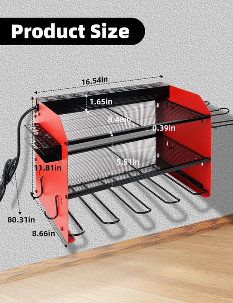 Heavy Duty Power Tool Organizer With Charging Station, 3 Layer Wall Mount Rack with Screwdriver Tray, 6 Drill Holder Slots, Red