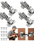 Four Pack 170 Degree Soft-Close Corner Cabinet Hinges For Frameless Cabinets, Full Overlay Hydraulic Hinges With 48mm Cup Spacing