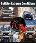 24 Foot 2 AWG Heavy Duty Winch Cable With Quick Disconnect For ATV UTV Truck And Trailer, Low Voltage Drop, Reliable Power For Off Road Recovery And Towing, 22Ft Plus 2Ft Configuration. Red and black winch cable with quick disconnect shown for mud, snow, and off-road recovery.