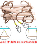 Ground Anchored Rope Ladder For Kids, Kid-Friendly, 6.5 Ft Long By 16 In Wide, Indoor Outdoor Climbing Rope Ladder For Ninja Slackline with quick links
