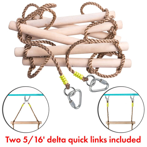 Ground Anchored Rope Ladder For Kids, Kid-Friendly, 6.5 Ft Long By 16 In Wide, Indoor Outdoor Climbing Rope Ladder For Ninja Slackline with quick links