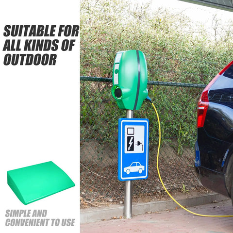Heavy Duty Tough As Nails No Sweat Weatherproof Ev Charger Station Protective Roof Abs Rain Drip Guard Green outdoor installation.