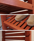 Rock Solid Hardwood Reach In Closet System With Six Smooth Glide Drawers And Dead Simple Cut To Fit Panels close-up of slatted shelf detail and shoes.