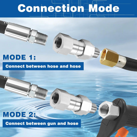 Quarter Inch NPT Pressure Washer Swivel Fitting With 360 Degree Rotation For Anti Twist And Kink Free Hose Connection Easy Quick Connect Design Durable Power Washer Accessory Made For Smooth No Tangle Cleaning And Long Lasting Use, hose-to-hose connection