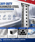 Pro Grade Galvanized Square Sign Posts built like a tank, 2 inch width, pre-drilled for outdoor parking signs, resistant to weather.