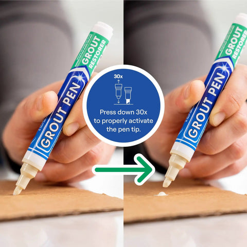 Ivory Grout Pen Tile Paint Marker Waterproof Colorant Sealer 5mm DIY 2 Pack shown being activated for use