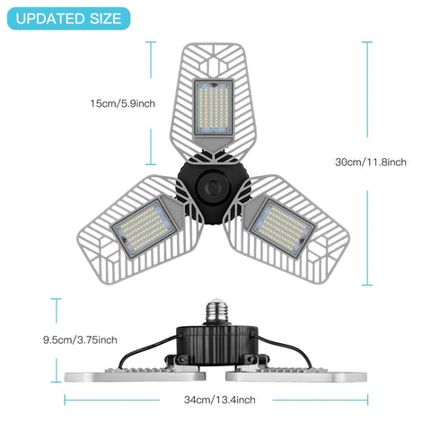 2-Pack Deformable LED Garage Ceiling Lights, 9000 Lumens, 82W, CRI 80, Adjustable Angles For Clear Work Light, High Output Shop Lighting, E26 E27 Base, 100-265V, No Motion Activated