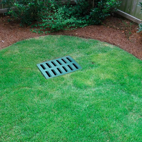 Heavy Duty Drain Catch Basin With Debris Basket And Fiberglass Grate for yard lawn patio gutter downspout outdoor drainage box
