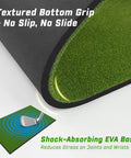 Close-up of Oversized 6x4ft Golf Hitting Mat showing textured bottom grip and shock-absorbing EVA base with dual turf