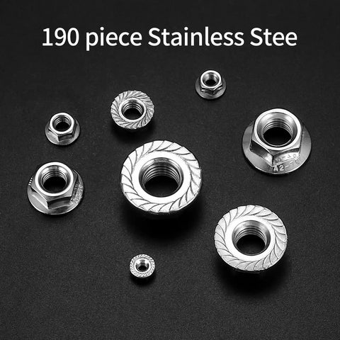 Pro Grade Stainless Steel Flange Nuts Kit With Serrated Hex Lock Nuts Assorted Metric Sizes M3 Through M12 130 Piece Set