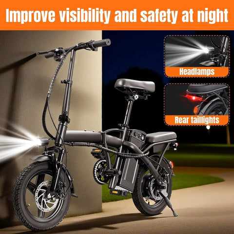 Foldable Electric Bike For Adults And Teens, Hits 23 MPH With Pedal Assist, 38 Mile Range, Powerful 500W Motor, 48V 12Ah Battery, 14 Inch Folding Ebike, 3 Speed Modes, City Commuter Ready with front headlamp and rear taillight