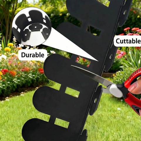 49Ft Arch Garden Edging Border For Flower Beds And Lawns, cuttable and durable black PE material detail with scissors