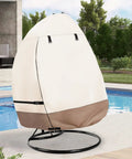Patio Hanging Egg Chair Cover Waterproof Heavy Duty Outdoor Double Seat Swing Cover With Stand Beige And Brown Fits Up To 66W X 43D X 68H No Brainer Easy On Off Front Zippers