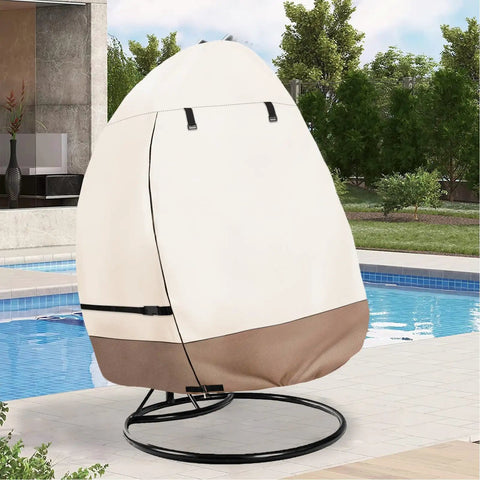 Patio Hanging Egg Chair Cover Waterproof Heavy Duty Outdoor Double Seat Swing Cover With Stand Beige And Brown Fits Up To 66W X 43D X 68H No Brainer Easy On Off Front Zippers