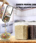 Pouring cereal from Six Piece Cereal Storage Set With Airtight 4L Plastic Canisters BPA Free For Flour Sugar And Cereal