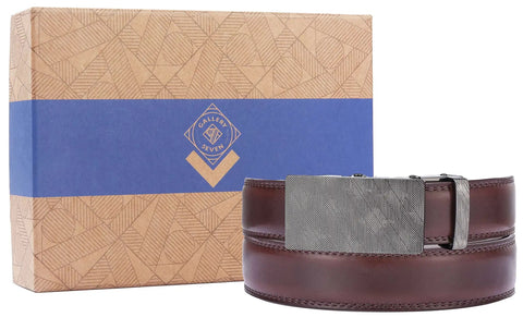 Men's Leather Ratchet Belt With Exclusive Easy Release Buckle, Infinity Imprint Mahogany Finish, Adjustable From 28 Inch To 44 Inch Waist, Scratch Resistant And Durable Belt For Everyday Wear