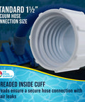 Twist On One And A Half Inch Pool Vacuum Hose Cuff Replacement Pack Two Pack ABS Plastic Threaded Inside Cuff For Secure Leak Free Connections Repairs Cracked Hose Ends Fits Spiral Wound Hoses Easy Install showing detailed view at an angle.
