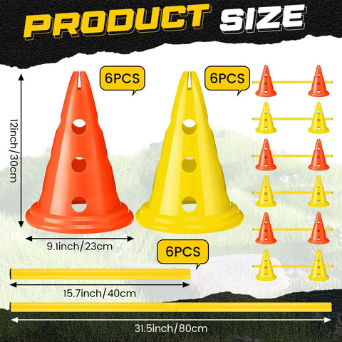 Dog Agility Hurdle Cone Set For Backyard Training Height Adjustable Obstacle Course Kit With 12 Cones And 6 Rods image